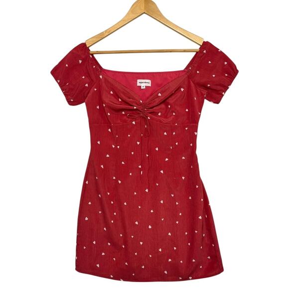 Super Down Revolve Dress Womens XS Red Heart Ruched Tie Mini Valentines Day Sexy - Picture 1 of 14